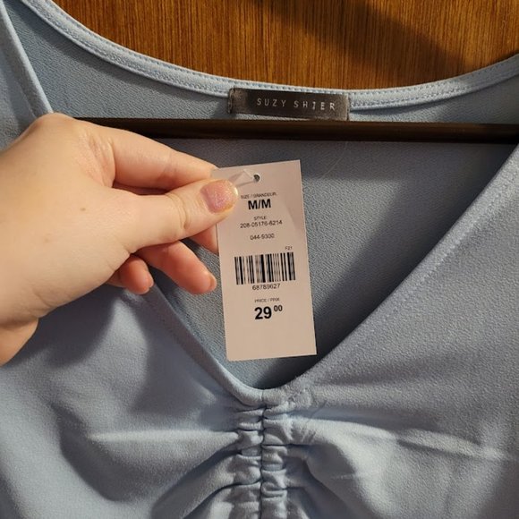 BNWT Suzy Sheir Baby Blue Drawstring Flutter Sleeve Top M - Picture 5 of 6